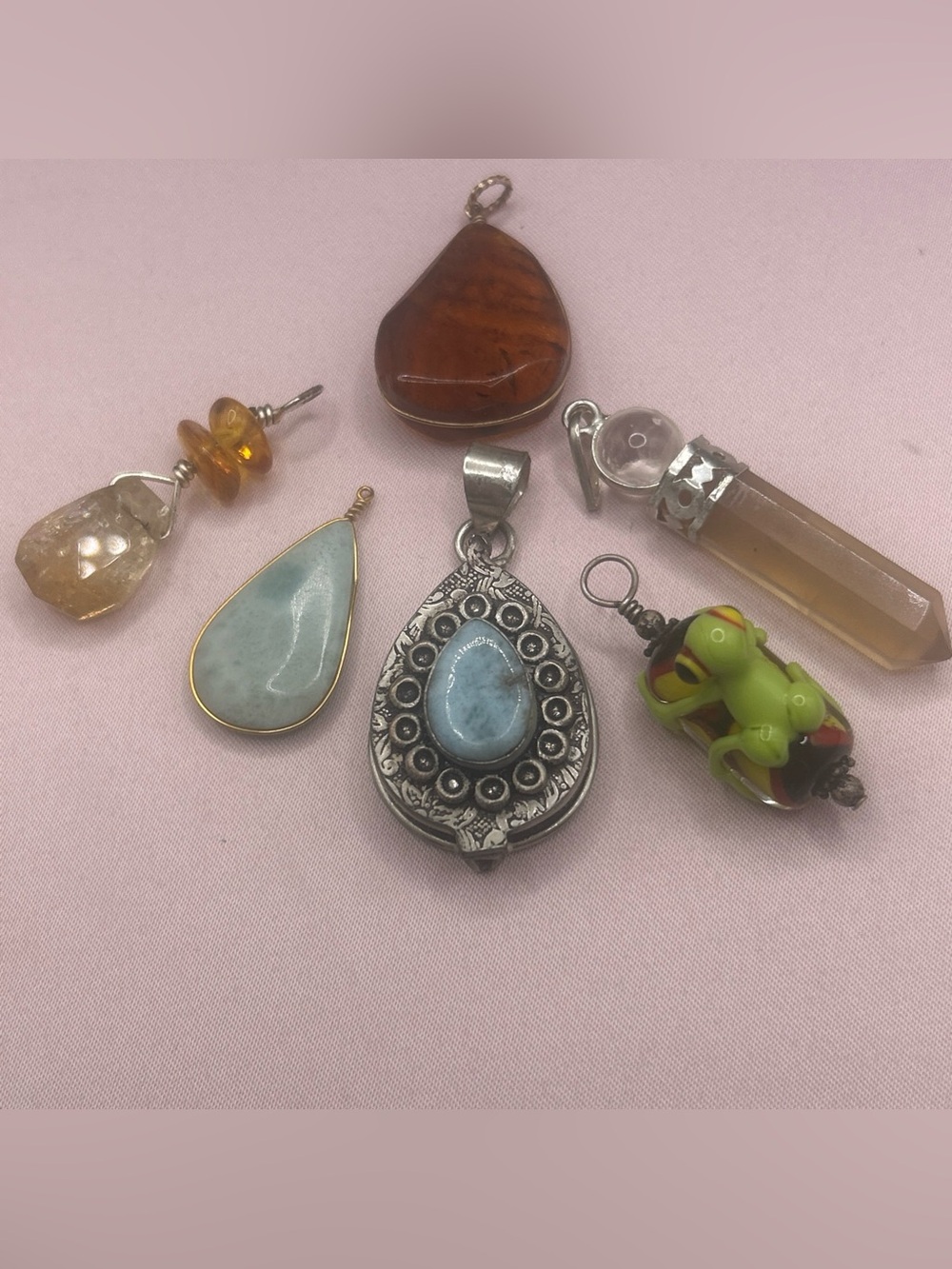 Vintage Lot 5 Artisan Pendants 1 Silvertone Locket